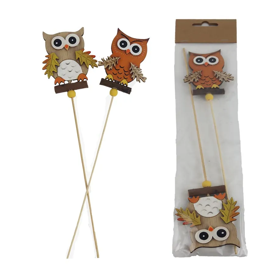 Owl decoration on stick, 2 pcs D6373