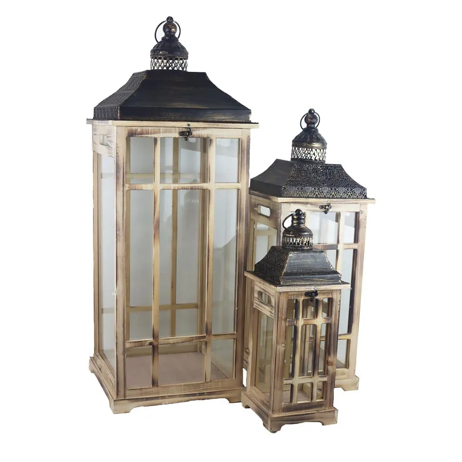 Wooden Lantern S/3 D6489