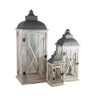 Wooden Lantern S/3 D6496