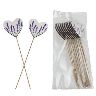 Heart decoration on stick lavender, 8 pcs D6681