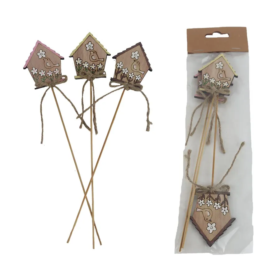 House decoration on stick, 3 pcs D6848