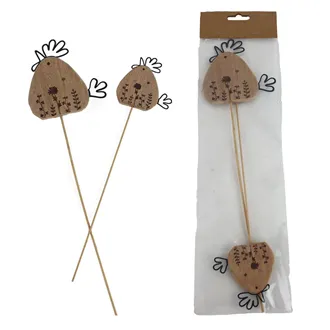 Decorative hen on stick, 2 pcs D7063