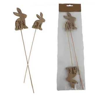 Bunny on stick decoration, 2 pcs D7064