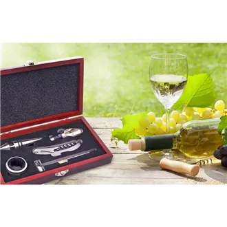 Set wine stainless steel / wood 5 piece O0066