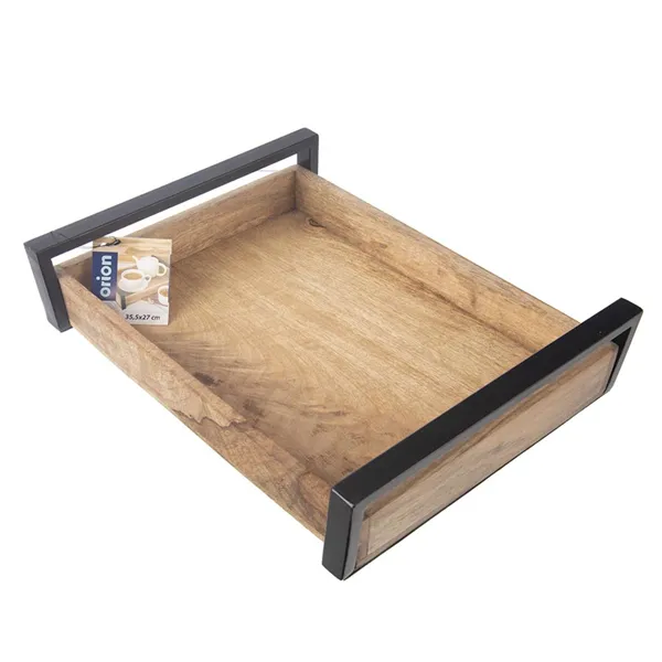 Tray wood/metal MANGO 35.5x27 cm large