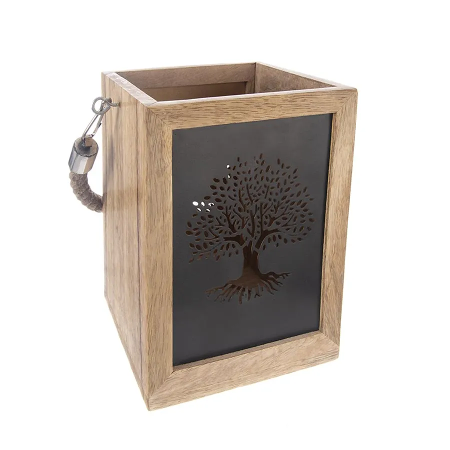 Candle holder wood/metal MANGO Tree of Life