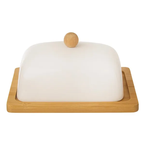 Porcelain and bamboo butter dish round WHITELINE 16.5x12.5 cm