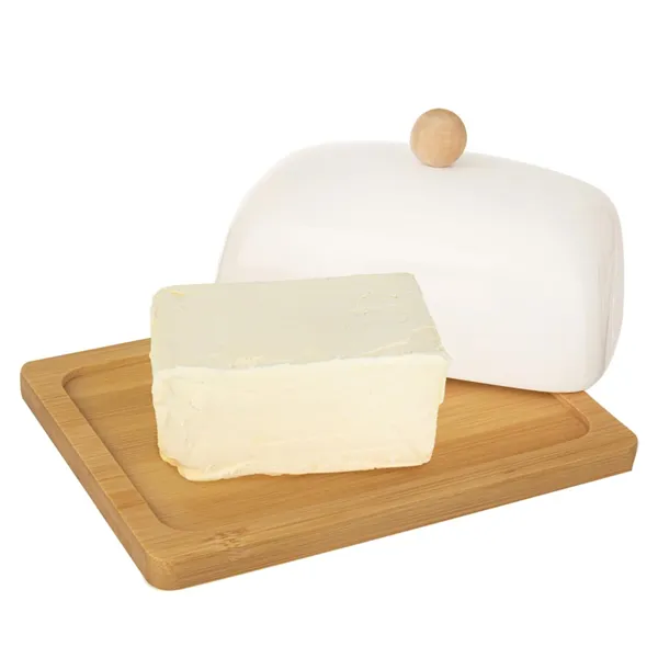 Porcelain and bamboo butter dish round WHITELINE 16.5x12.5 cm