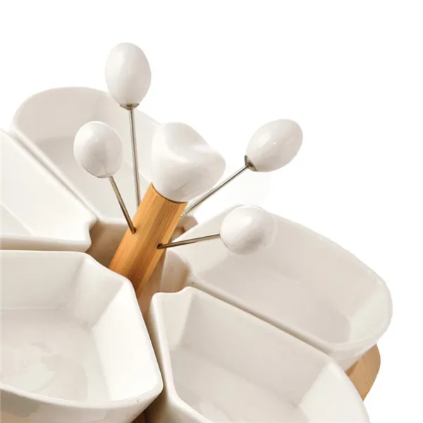 Portion bowl + skewer + bamboo serving tray. WHITELINE set