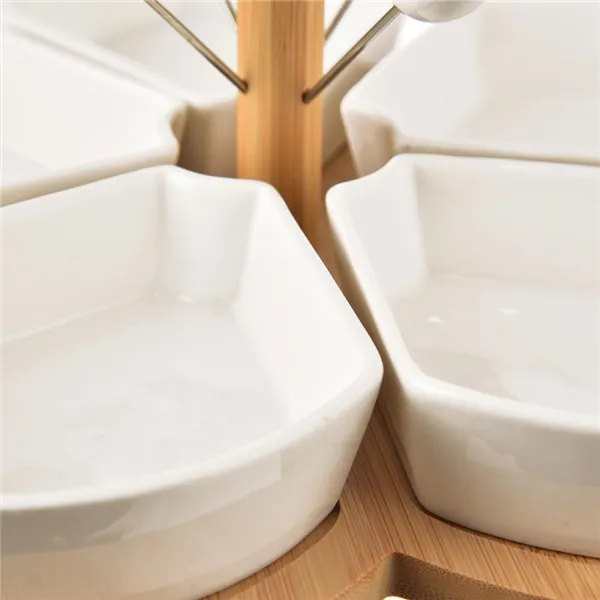 Portion bowl + skewer + bamboo serving tray. WHITELINE set