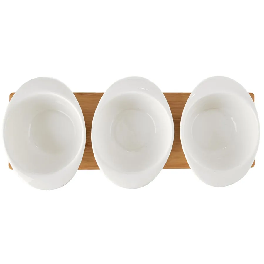 Portion bowl + spoon+bamboo serving tray. WHITELINE set