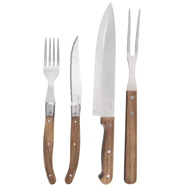 Steak set knife + fork + fork stainless steel/wood