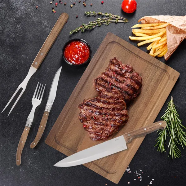 Steak set knife + fork + fork stainless steel/wood