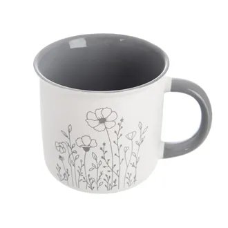 Porcelain mug FLOWER 0,4 l grey O0482-21