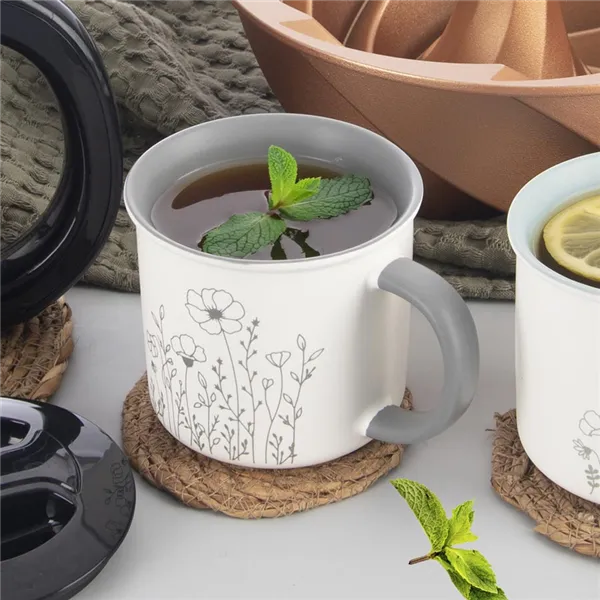 Porcelain mug FLOWER 0,4 l grey O0482-21