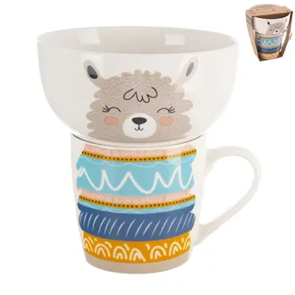 Mug + bowl porcelain set llama 0,35 l O0498