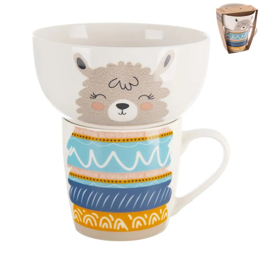 Mug + bowl porcelain set llama 0,35 l O0498