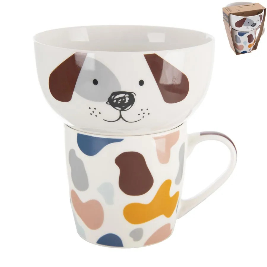 Mug + bowl porcelain set dog 0,35 l O0499