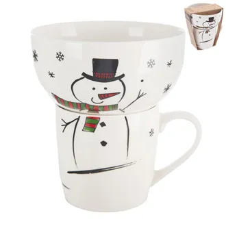 Mug + bowl porcelain set snowman 0,35 l O0500