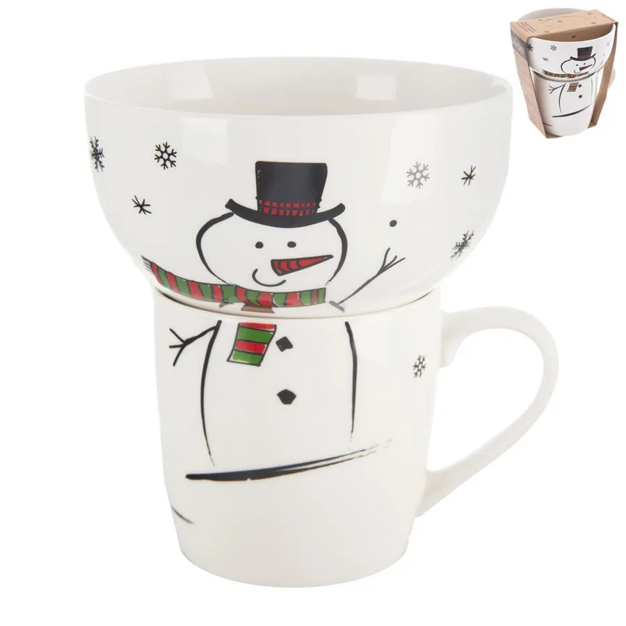 Mug + bowl porcelain set snowman 0,35 l O0500