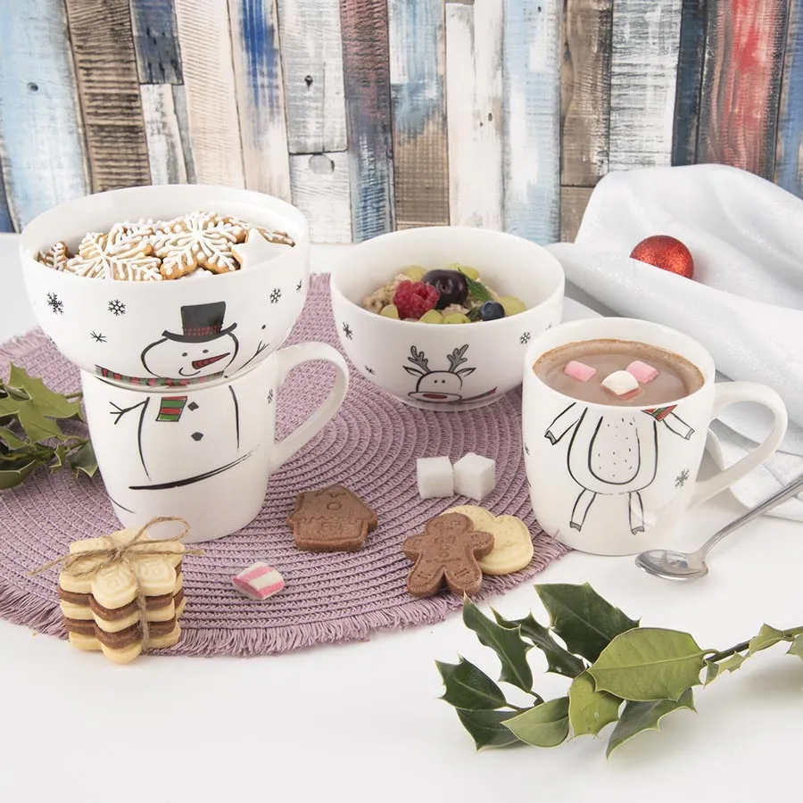 Mug + bowl porcelain set snowman 0,35 l O0500