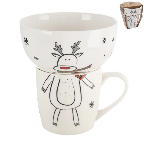 Mug + bowl porcelain set reindeer 0,35 l O0501