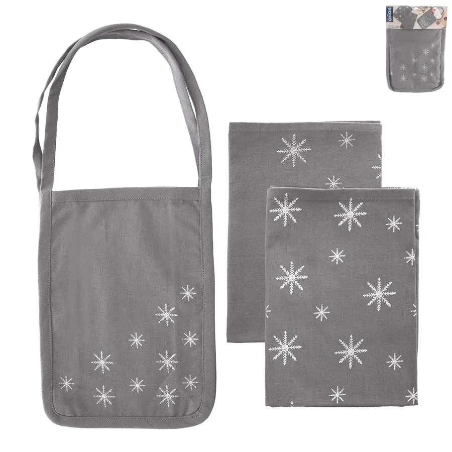 Cotton kitchen towel 2 pcs + bag SNOWFLAKE O0506