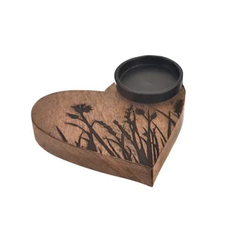 Heart mango/metal MEADOW candle holder O0517