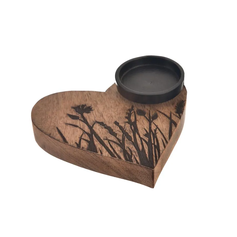 Heart mango/metal MEADOW candle holder O0517