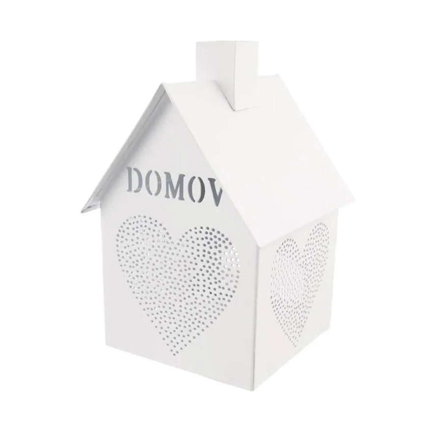 Metal house for candle white O0531