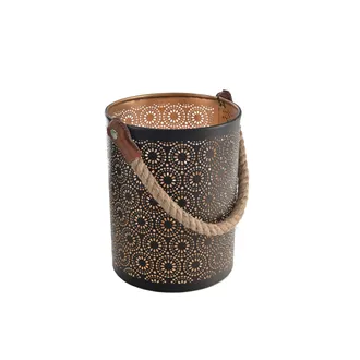 Candle holder metal/jute DOT black/gold O0533