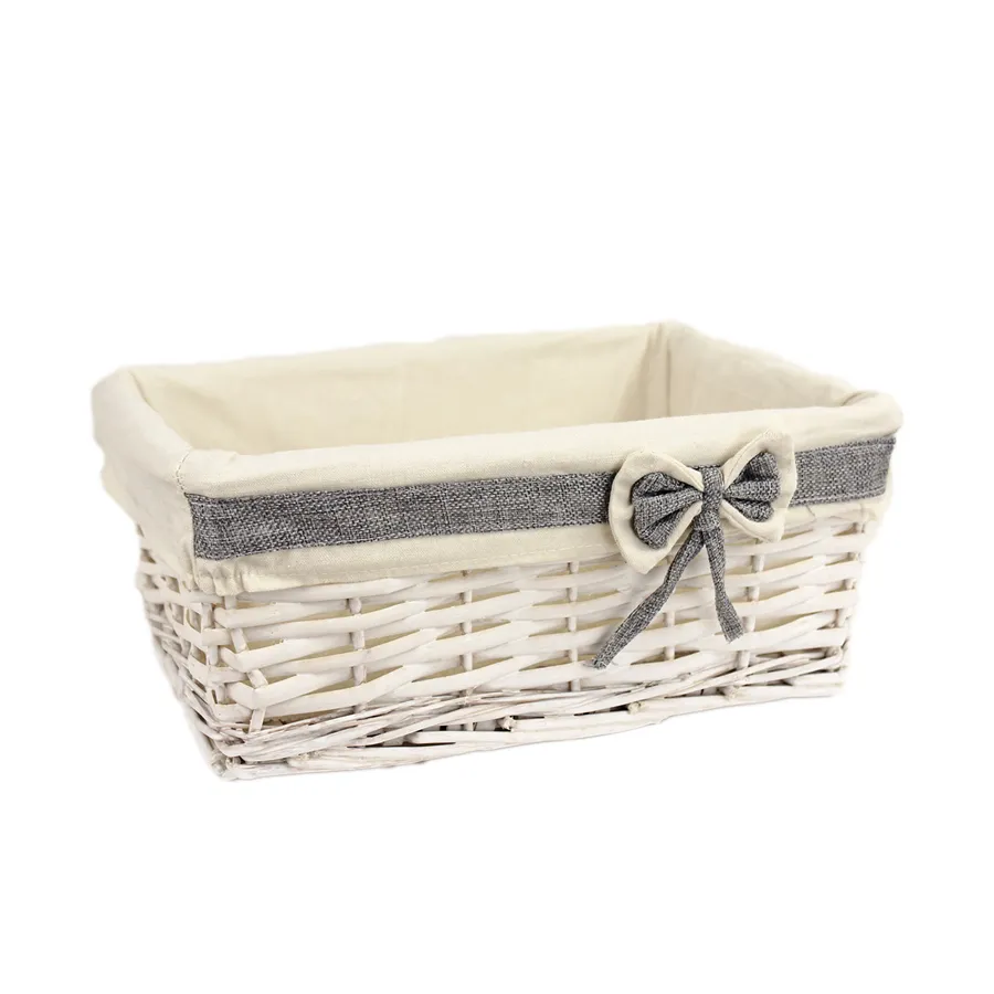 White basket with fabric small P0802/M