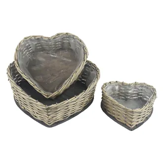 Planter with plastic lining HEART, S/3 P2060