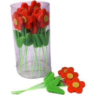 Fleece flowers on sticks 10cm, 16 Pcs. X0009